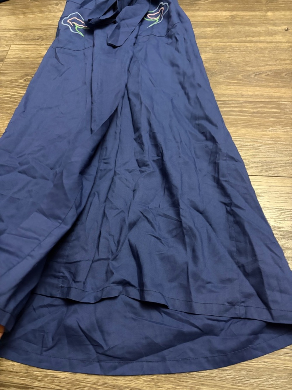 90s Euro Chinese Vintage Dragon Embroidered Kimono Maxi Robe (Blue) M - Picture 5 of 7